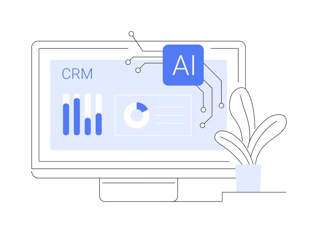A digital monitor showing an AI module integrated into a CRM dashboard to transform passive data into active intelligence.