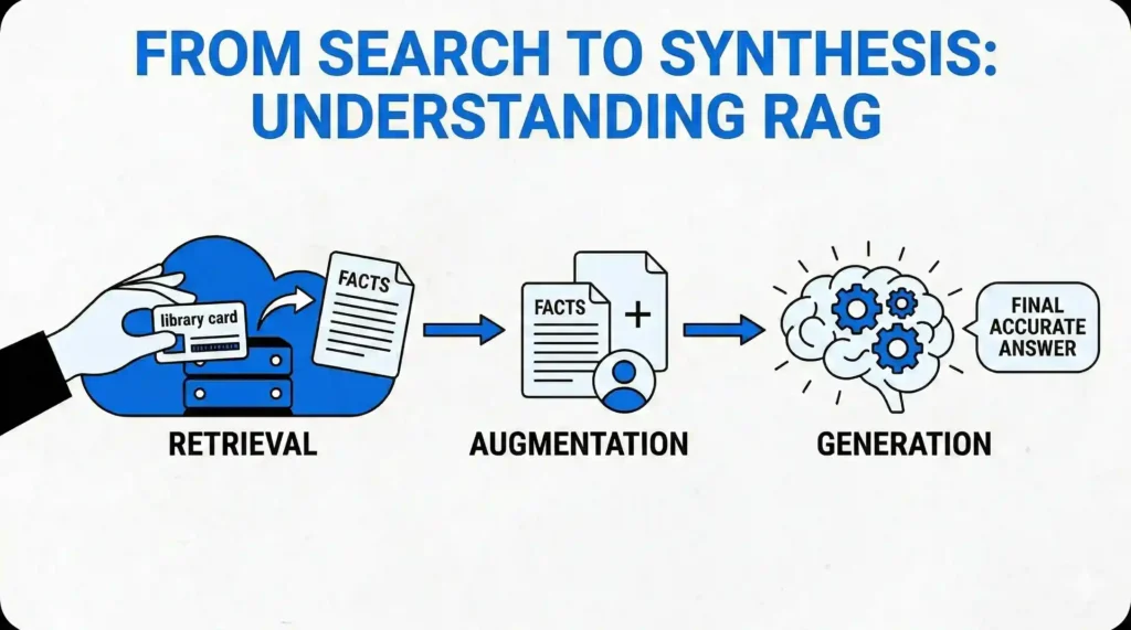 Stop AI hallucinations. Learn how Retrieval-Augmented Generation (RAG) connects a generative "Brain" to your private "Source of Truth" for 100% accurate, safe, and real-time AI insights.